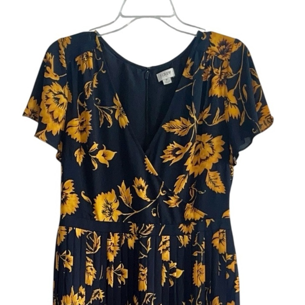 J. Crew Navy and Golden Printed Pleated Midi Wrap Dress Size 8 - Picture 3 of 10
